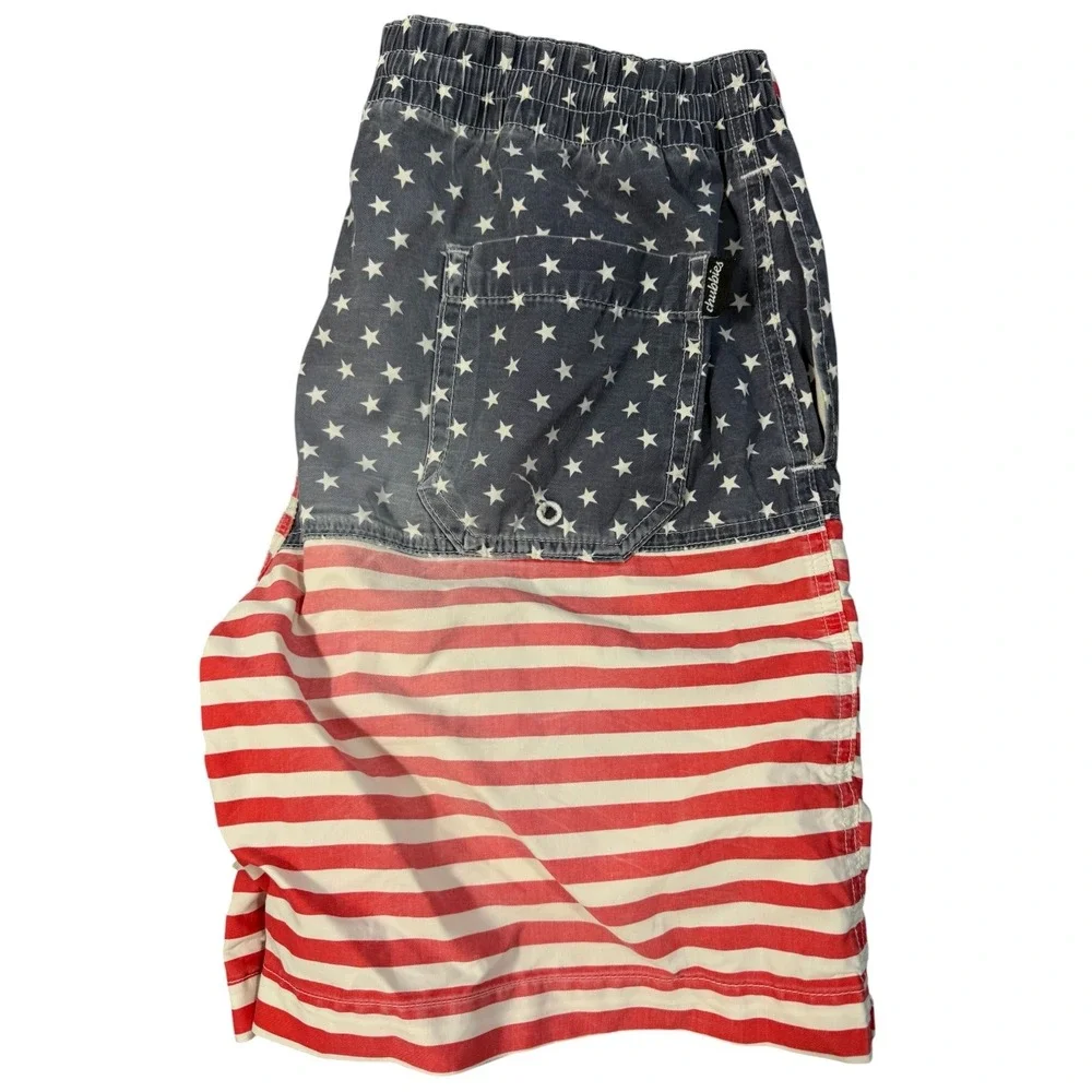 Chubbies Swim Trunks Mens Small USA Flag Stars Stripes Made in USA Pockets